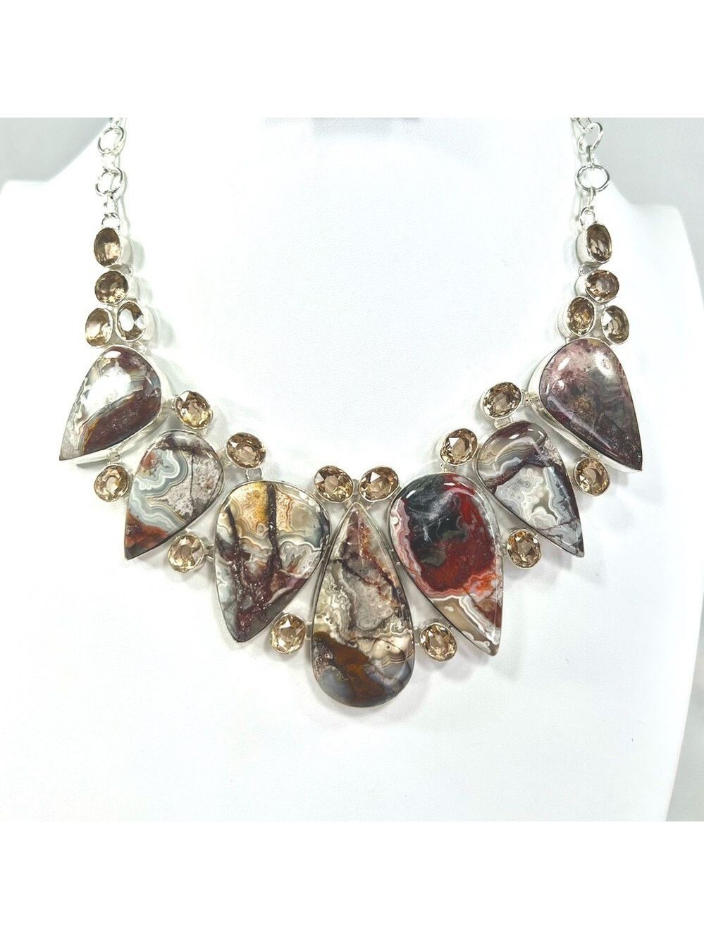 Crazy Lace Agate 925 Large Gemstone Necklace